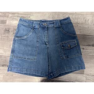 J Jill Two Tone Denim Shorts Size 8 High Rise Stretch Cargo Utility Jean Shorts